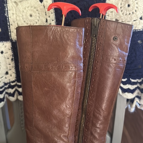 Franco Sarto Brown Leather Boots Zip Up Closed Toe Size 6M Women’s Knee High - Picture 6 of 15
